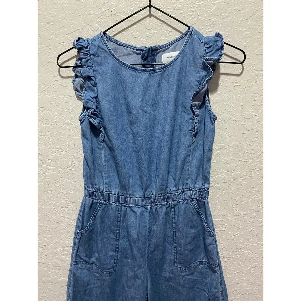 Old Navy Girls Blue Ruffle Sleeve Romper Size Large (10-12yrs)